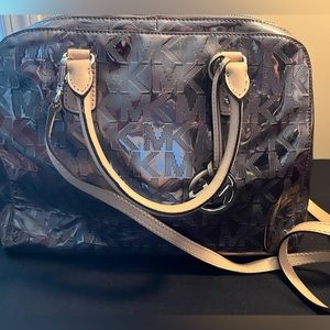 Michael Kors, beautiful, silver/pewter bag with added beige Crossbody strap